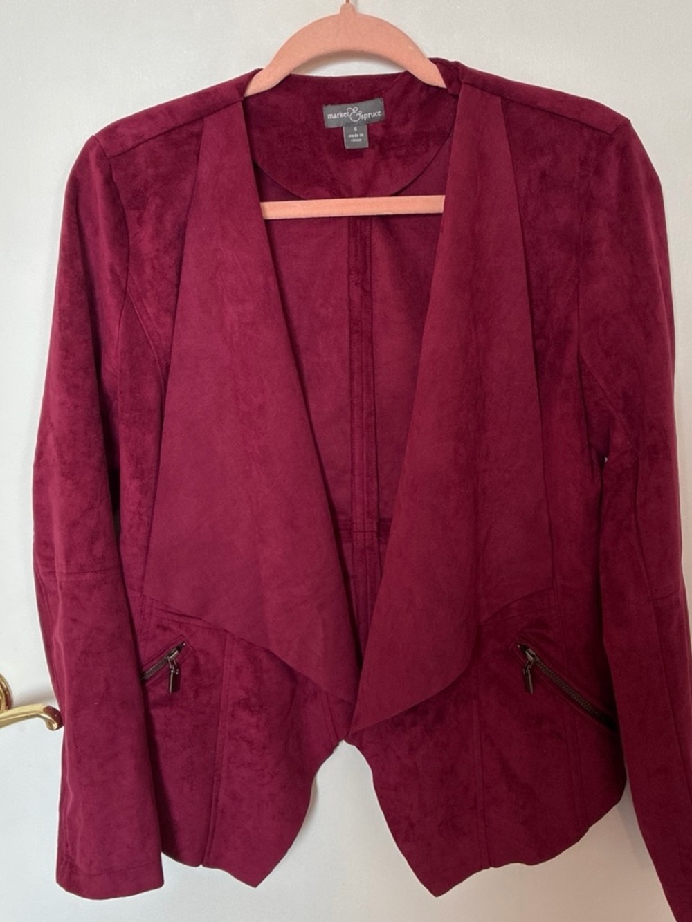Market & Spruce Burgundy Draped Open-Front Blazer Jacket